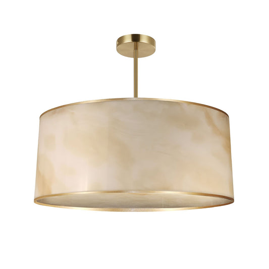 Dainolite Nena 20in 4-Light Drum Pendant | Transitional Aged Brass Metal and Faux Alabaster Styrene Shade | Bathroom & Kitchen | Model NNA-204P-AGB-ALB