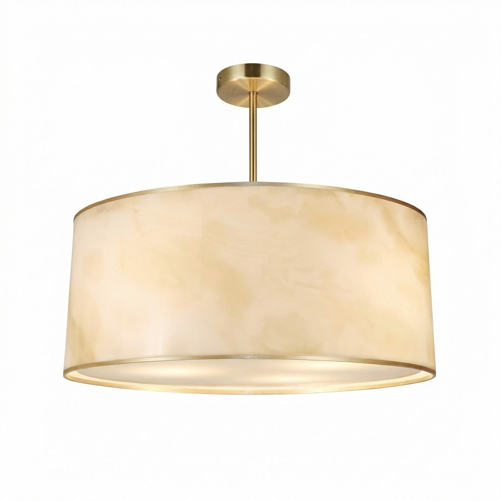 Dainolite Nena 20in 4-Light Drum Pendant | Transitional Aged Brass Metal and Faux Alabaster Styrene Shade | Bathroom & Kitchen | Model NNA-204P-AGB-ALB