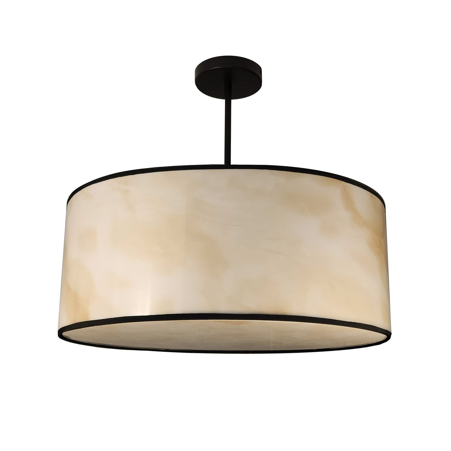 Dainolite Nena 20in 4-Light Drum Pendant | Transitional Matte Black Metal and Faux Alabaster Styrene Shade | Bathroom & Kitchen | Model NNA-204P-MB-ALB