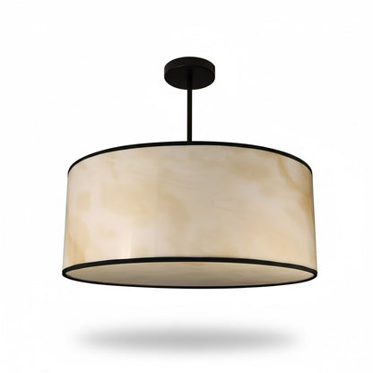 Dainolite Nena 20in 4-Light Drum Pendant | Transitional Matte Black Metal and Faux Alabaster Styrene Shade | Bathroom & Kitchen | Model NNA-204P-MB-ALB