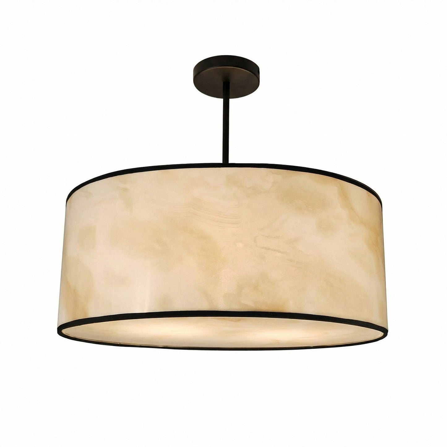 Dainolite Nena 20in 4-Light Drum Pendant | Transitional Matte Black Metal and Faux Alabaster Styrene Shade | Bathroom & Kitchen | Model NNA-204P-MB-ALB