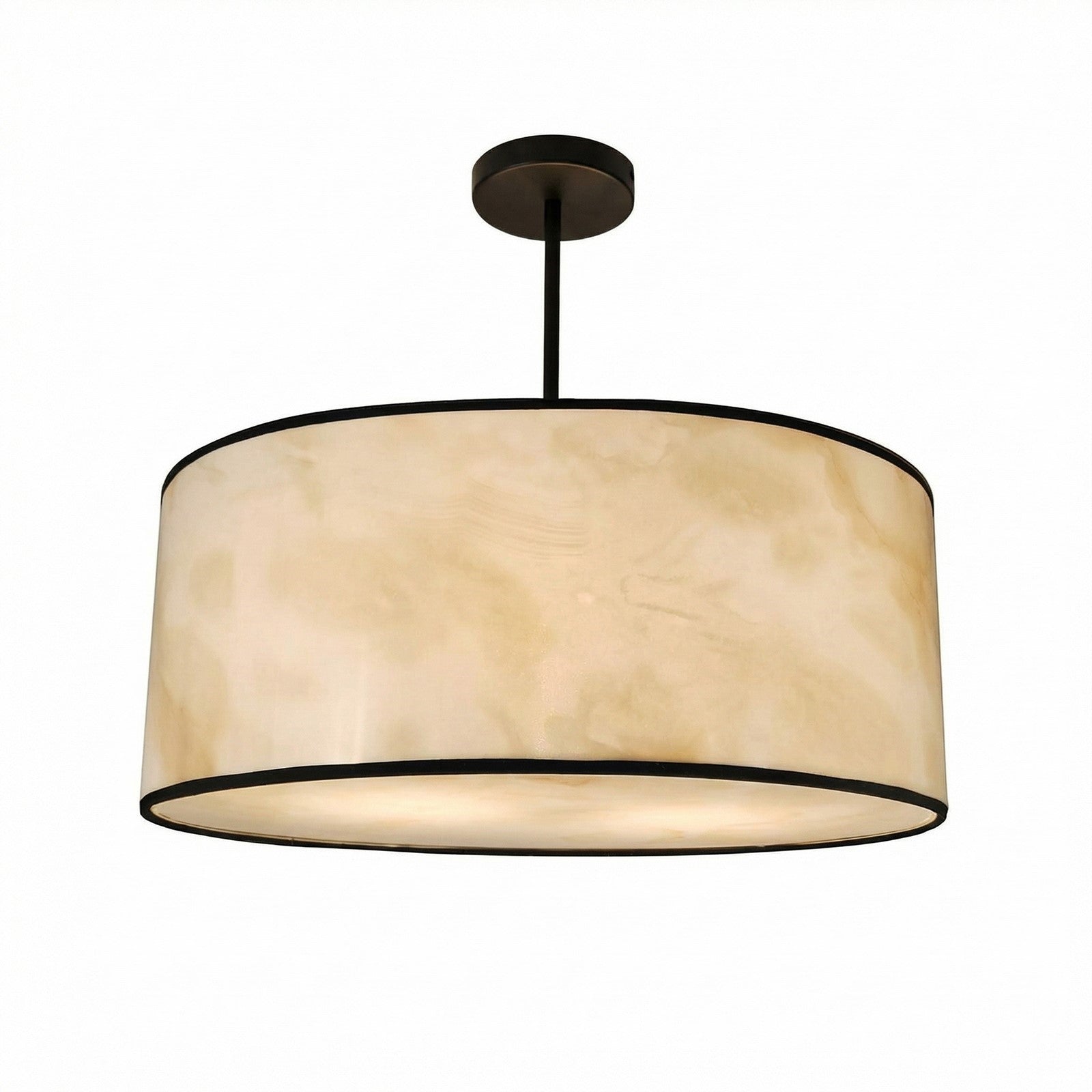 Dainolite Nena 20in 4-Light Drum Pendant | Transitional Matte Black Metal and Faux Alabaster Styrene Shade | Bathroom & Kitchen | Model NNA-204P-MB-ALB