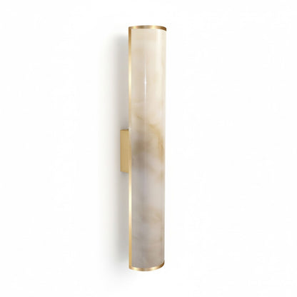 Dainolite Nena 26in 1-Light LED Wall Sconce | Transitional Aged Brass Metal and Faux Alabaster Styrene Shade | Hallway & | Model NNA-2619LEDW-AGB-ALB