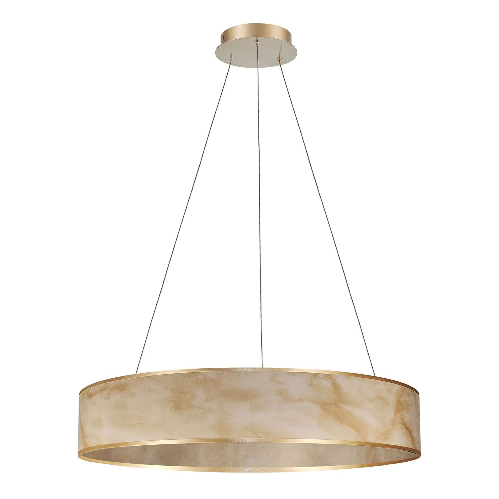 Dainolite Nena 26in 1-Light LED Drum Pendant | Transitional Aged Brass Metal and Faux Alabaster Styrene | Kitchen Island & | Model NNA-2634LEDP-AGB-ALB