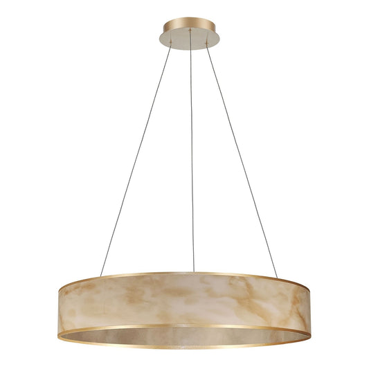 Dainolite Nena 26in 1-Light LED Drum Pendant | Transitional Aged Brass Metal and Faux Alabaster Styrene | Kitchen Island & | Model NNA-2634LEDP-AGB-ALB