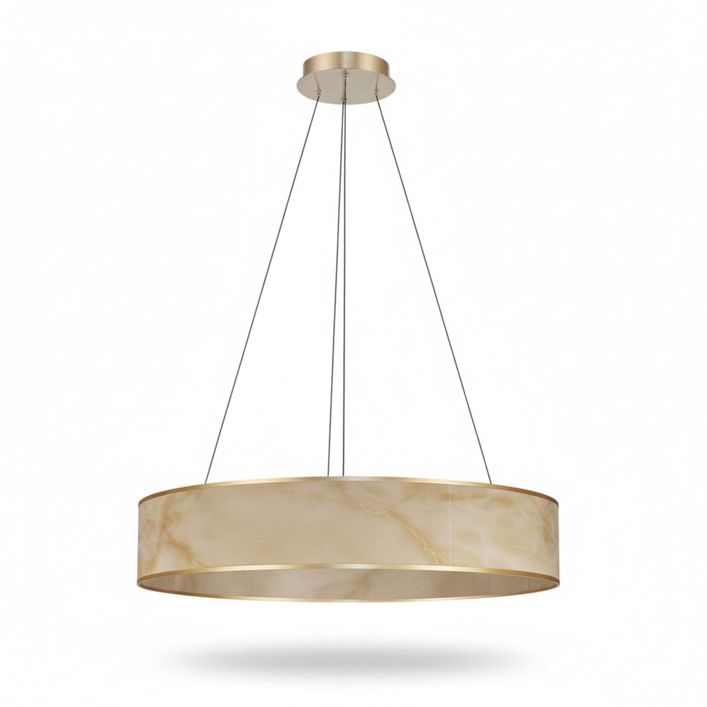 Dainolite Nena 26in 1-Light LED Drum Pendant | Transitional Aged Brass Metal and Faux Alabaster Styrene | Kitchen Island & | Model NNA-2634LEDP-AGB-ALB