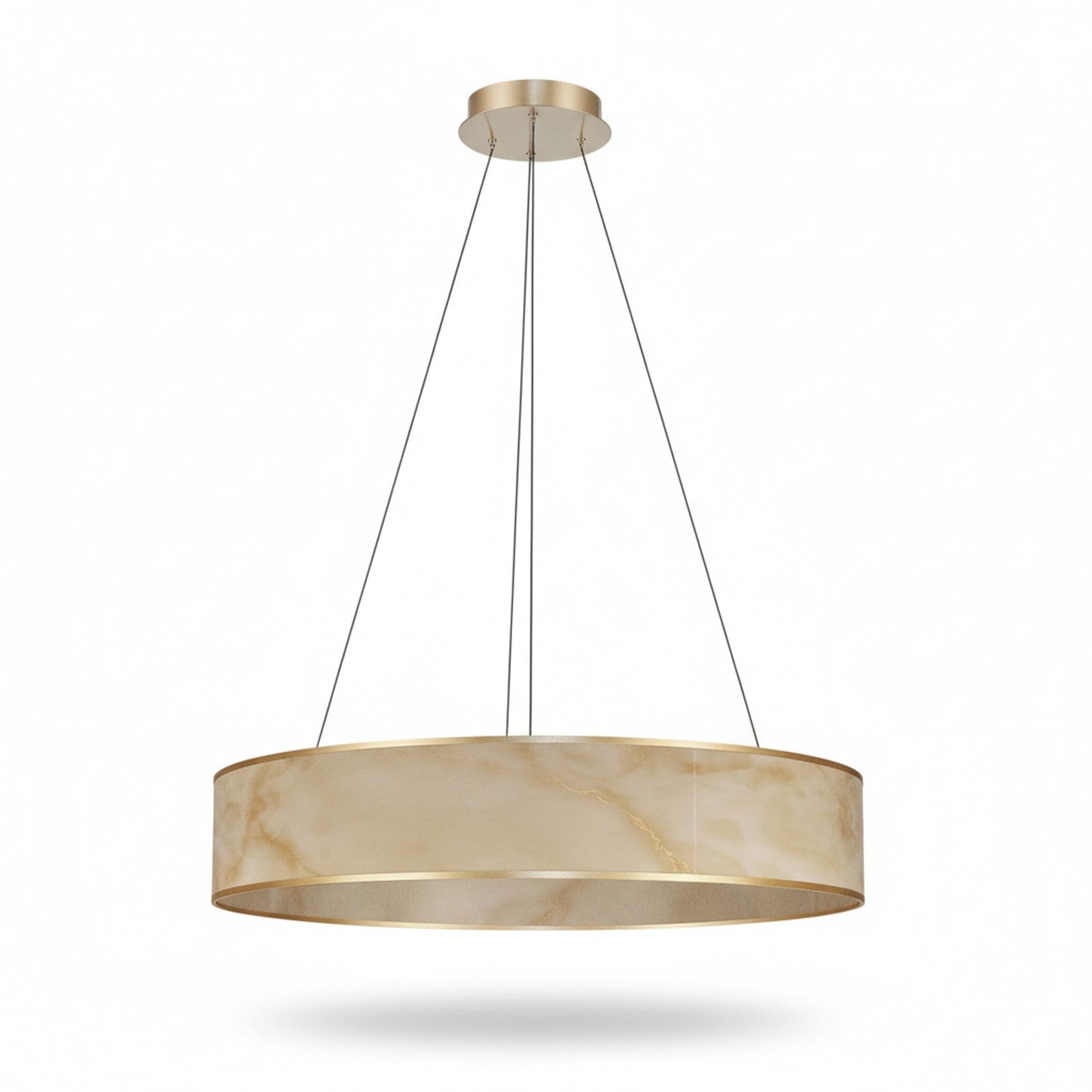 Dainolite Nena 26in 1-Light LED Drum Pendant | Transitional Aged Brass Metal and Faux Alabaster Styrene | Kitchen Island & | Model NNA-2634LEDP-AGB-ALB
