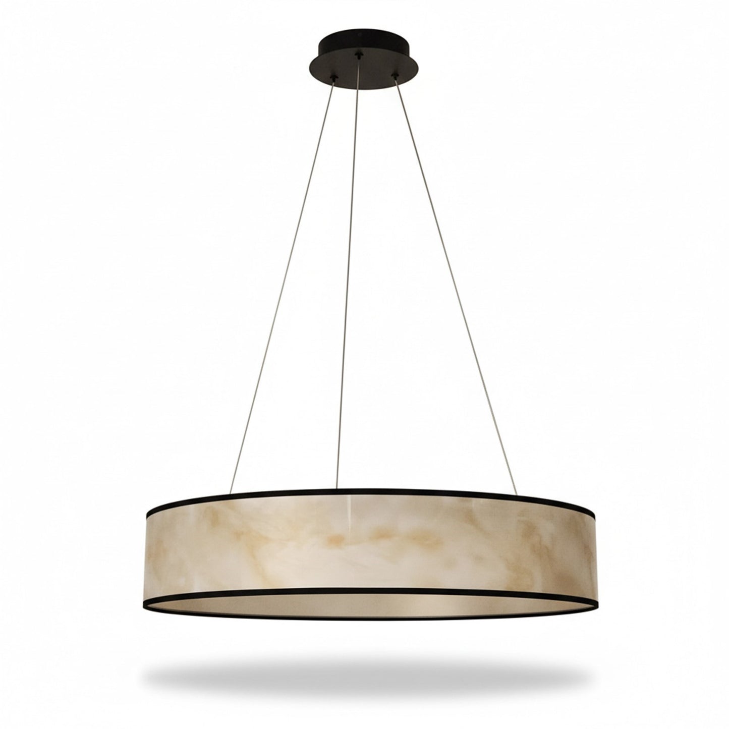 Dainolite Nena 26in 1-Light LED Drum Pendant | Transitional Matte Black Metal and Faux Alabaster Styrene | Kitchen Island & | Model NNA-2634LEDP-MB-ALB