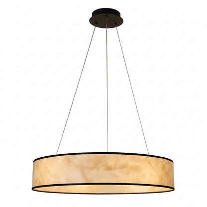 Dainolite Nena 26in 1-Light LED Drum Pendant | Transitional Matte Black Metal and Faux Alabaster Styrene | Kitchen Island & | Model NNA-2634LEDP-MB-ALB