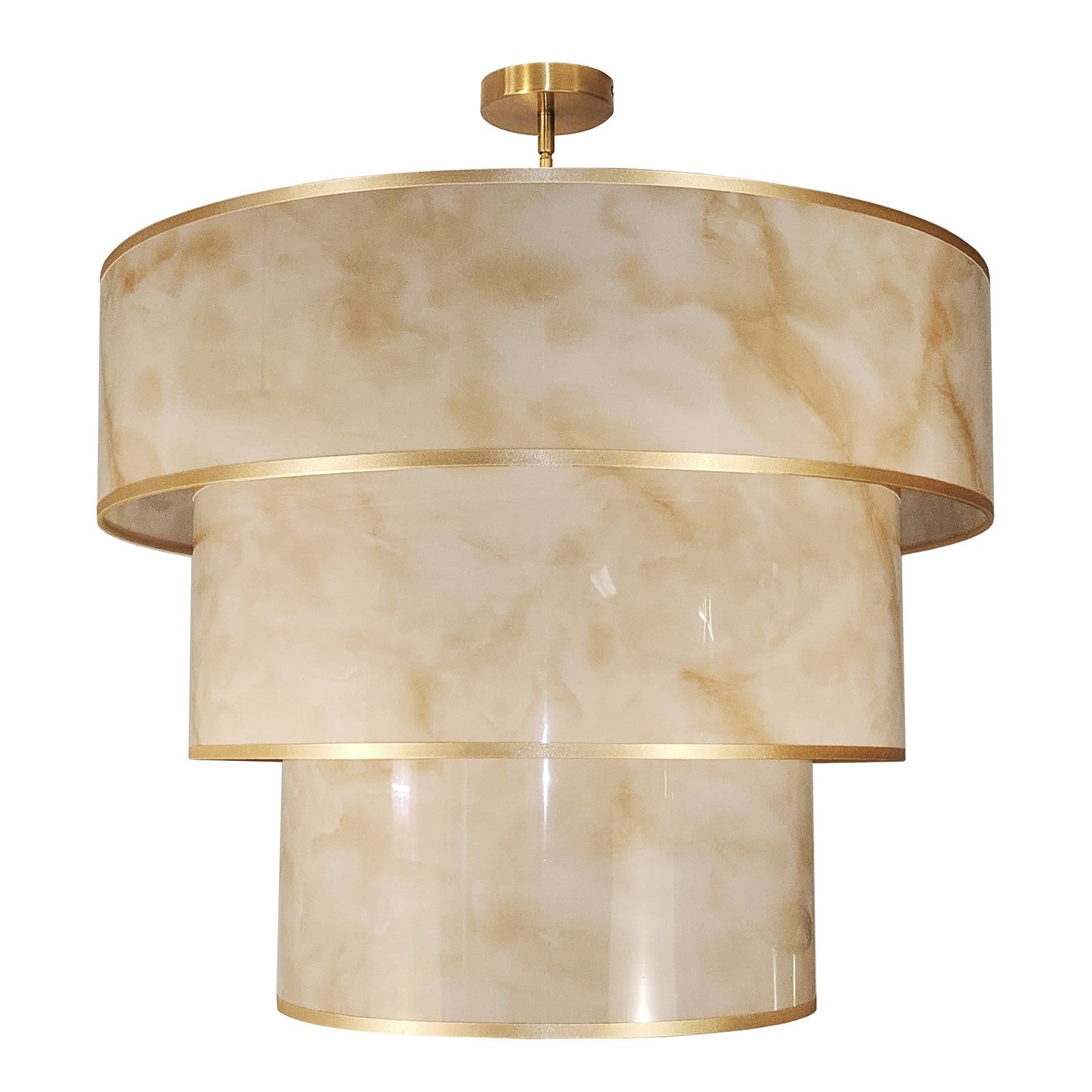 Dainolite Nena 30in 9-Light Tiered Pendant | Transitional Aged Brass Metal and Faux Alabaster Styrene Shades | Kitchen Island & | Model NNA-309P-AGB-ALB