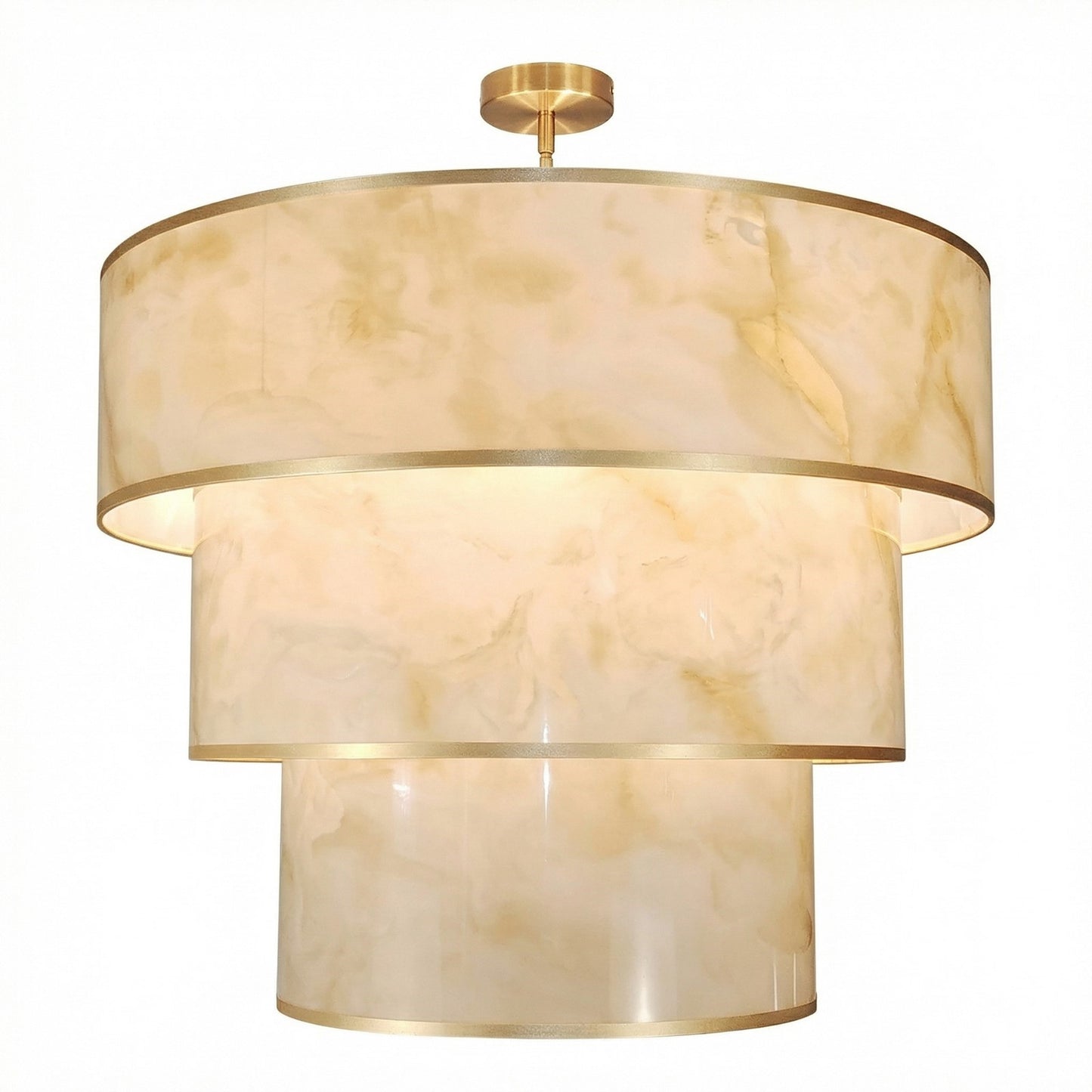 Dainolite Nena 30in 9-Light Tiered Pendant | Transitional Aged Brass Metal and Faux Alabaster Styrene Shades | Kitchen Island & | Model NNA-309P-AGB-ALB