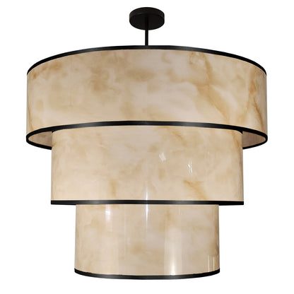 Dainolite Nena 30in 9-Light Tiered Pendant | Transitional Matte Black Metal and Faux Alabaster Styrene | Kitchen Island & Dining | Model NNA-309P-MB-ALB