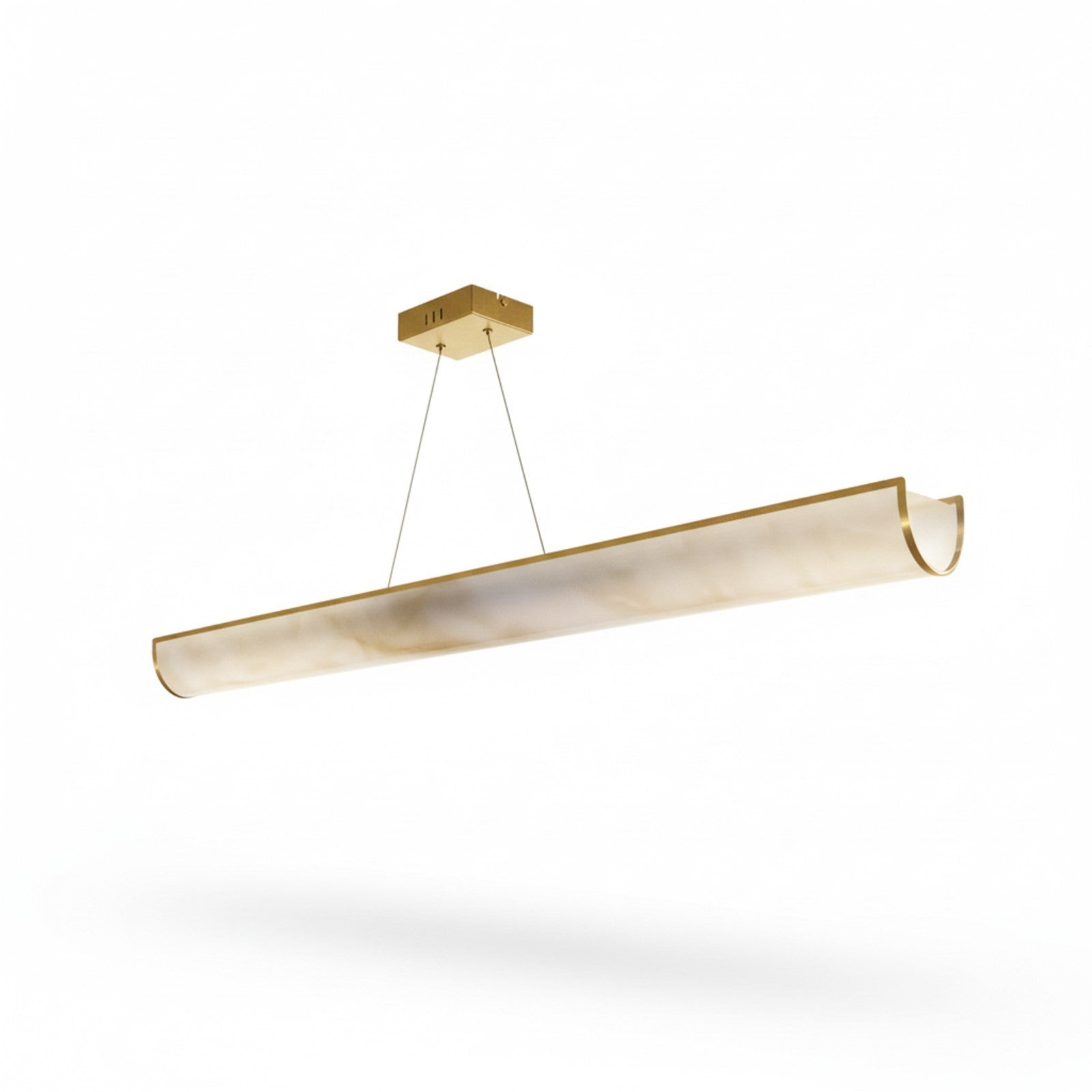 Dainolite Nena 52in 1-Light LED Horizontal Pendant | Transitional Aged Brass Metal and Faux Alabaster Styrene | Kitchen | Model NNA-5130LEDHP-AGB-AL