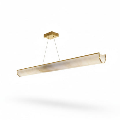 Dainolite Nena 52in 1-Light LED Horizontal Pendant | Transitional Aged Brass Metal and Faux Alabaster Styrene | Kitchen | Model NNA-5130LEDHP-AGB-AL
