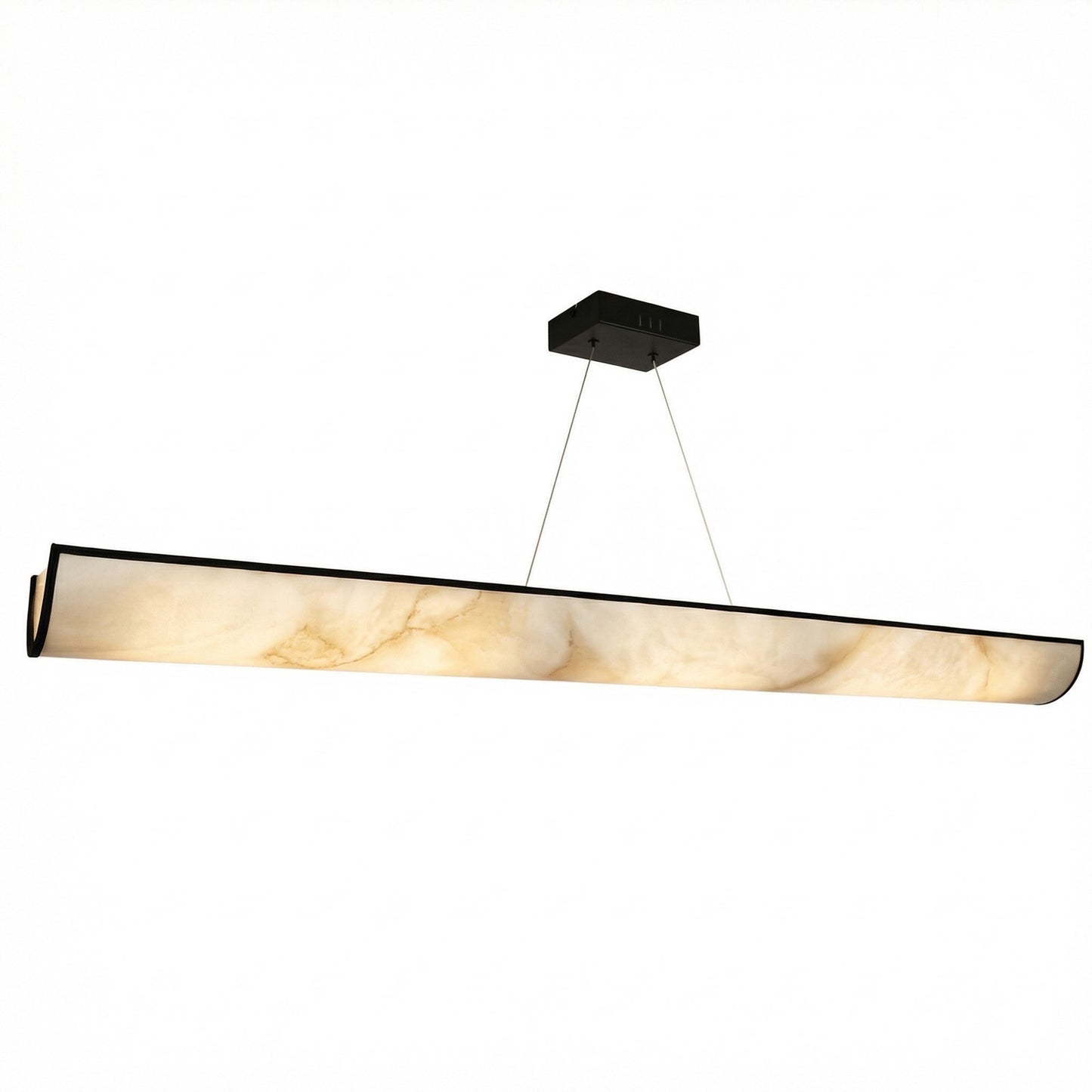 Dainolite Nena 52in 1-Light LED Horizontal Pendant | Transitional Matte Black Metal and Faux Alabaster Styrene | Kitchen | Model NNA-5130LEDHP-MB-ALB