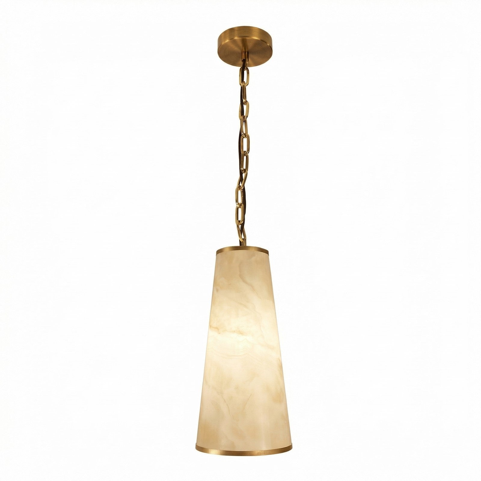 Dainolite Nena 7in 1-Light Pendant | Transitional Aged Brass Metal and Faux Alabaster Styrene | Kitchen Island & Dining Room | 7 x | Model NNA-71P-AGB-ALB