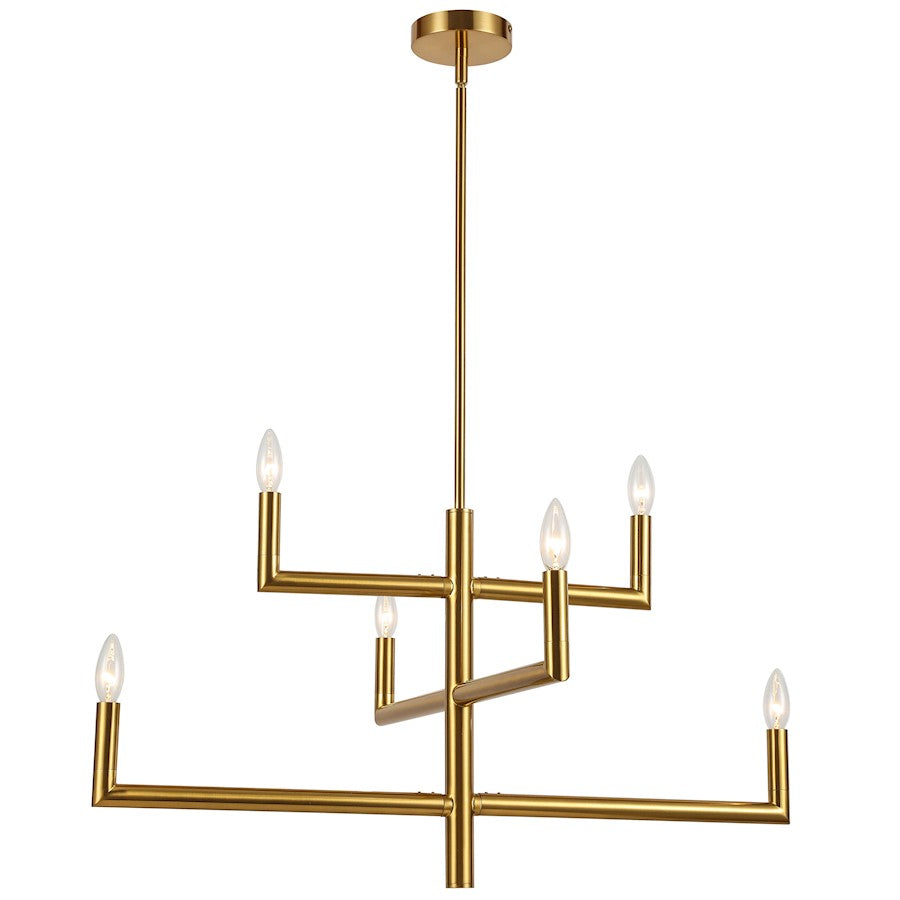 Dainolite Nora 32in 6-Light Chandelier | Contemporary Aged Brass Metal | Kitchen Island & Dining Room | 32 x 32 x 16 in | Model NOR-326C-AGB