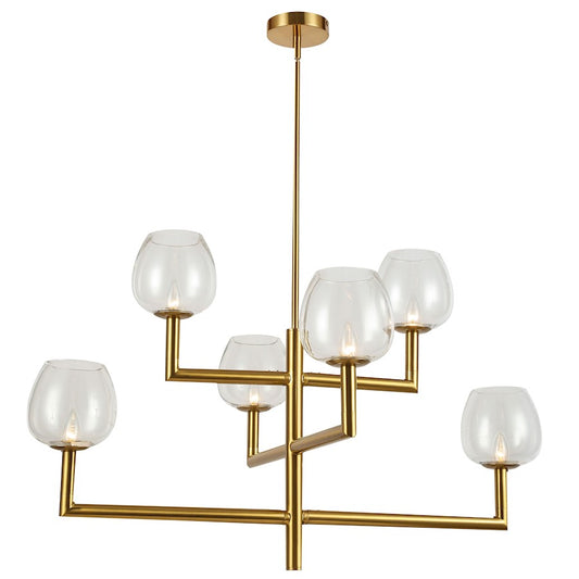 Dainolite Nora 36in 6-Light Chandelier | Contemporary Aged Brass and Clear Glass | Dining Room & Living Room | Model NOR-326C-AGB-CLR