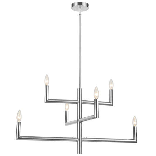 Dainolite Nora 32in 6-Light Chandelier | Contemporary Polished Chrome Metal | Dining Room & Living Room | 32 x 32 x 16 in | Model NOR-326C-PC