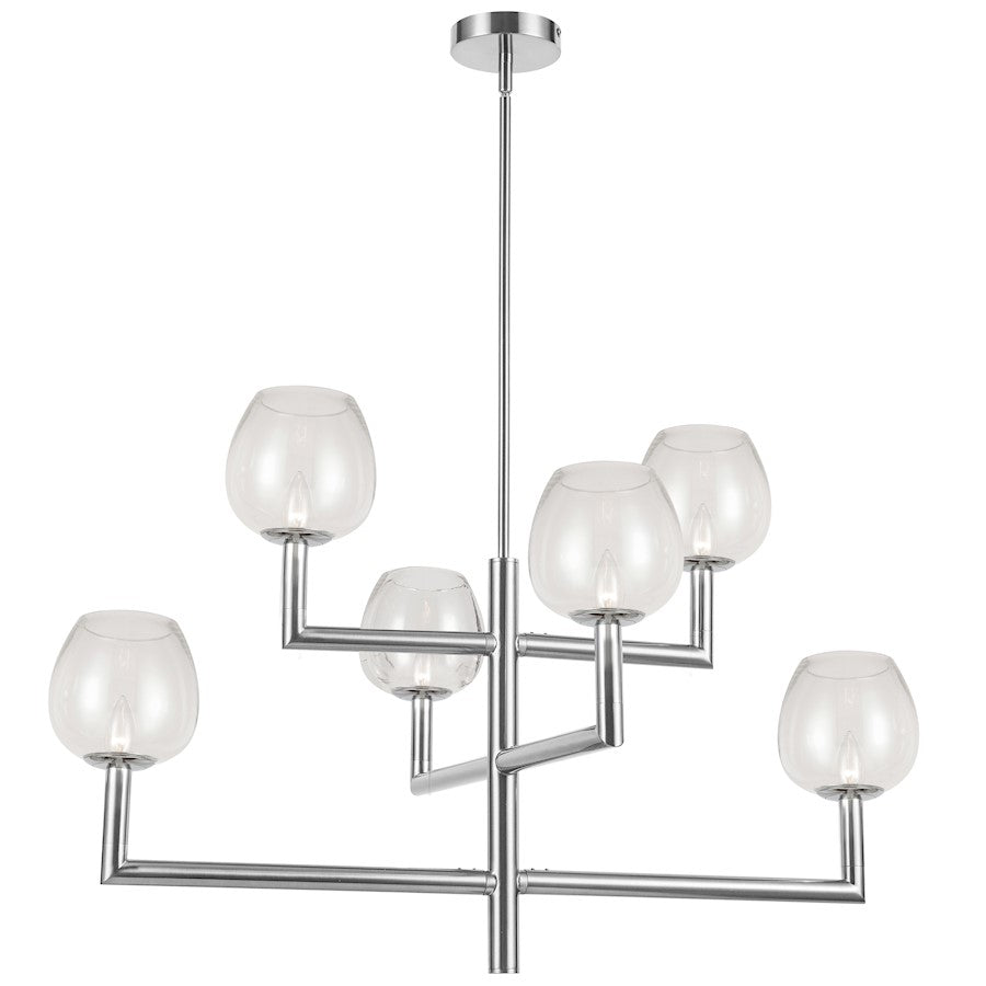 Dainolite Nora 36in 6-Light Chandelier | Contemporary Polished Chrome and Clear Glass | Dining Room & Living Room | Model NOR-326C-PC-CLR
