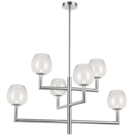 Dainolite Nora 36in 6-Light Chandelier | Contemporary Polished Chrome and Clear Glass | Dining Room & Living Room | Model NOR-326C-PC-CLR