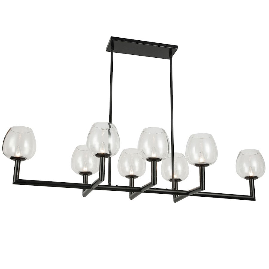 Dainolite Nora 51in 8-Light Chandelier | Contemporary Matte Black and Clear Glass | Dining Room & Living Room | Model NOR-478HC-MB-CLR