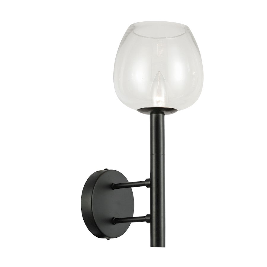 Dainolite Nora 1-Light Wall Sconce | Contemporary Matte Black and Clear Glass | Bedroom & Hallway Accent | 14.25in H | Model NOR-91W-MB-CLR