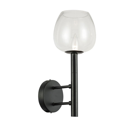 Dainolite Nora 1-Light Wall Sconce | Contemporary Matte Black and Clear Glass | Bedroom & Hallway Accent | 14.25in H | Model NOR-91W-MB-CLR