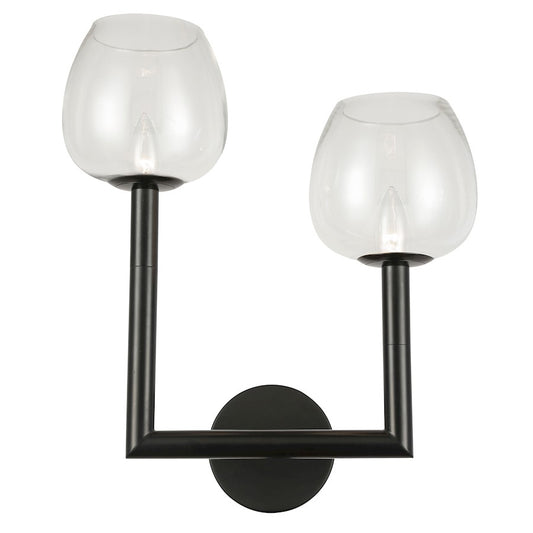 Dainolite Nora 2-Light Left Wall Sconce | Contemporary Matte Black and Clear Glass | Hallway & Entryway Accent | 15.25in H | Model NOR-L-112W-MB-CLR