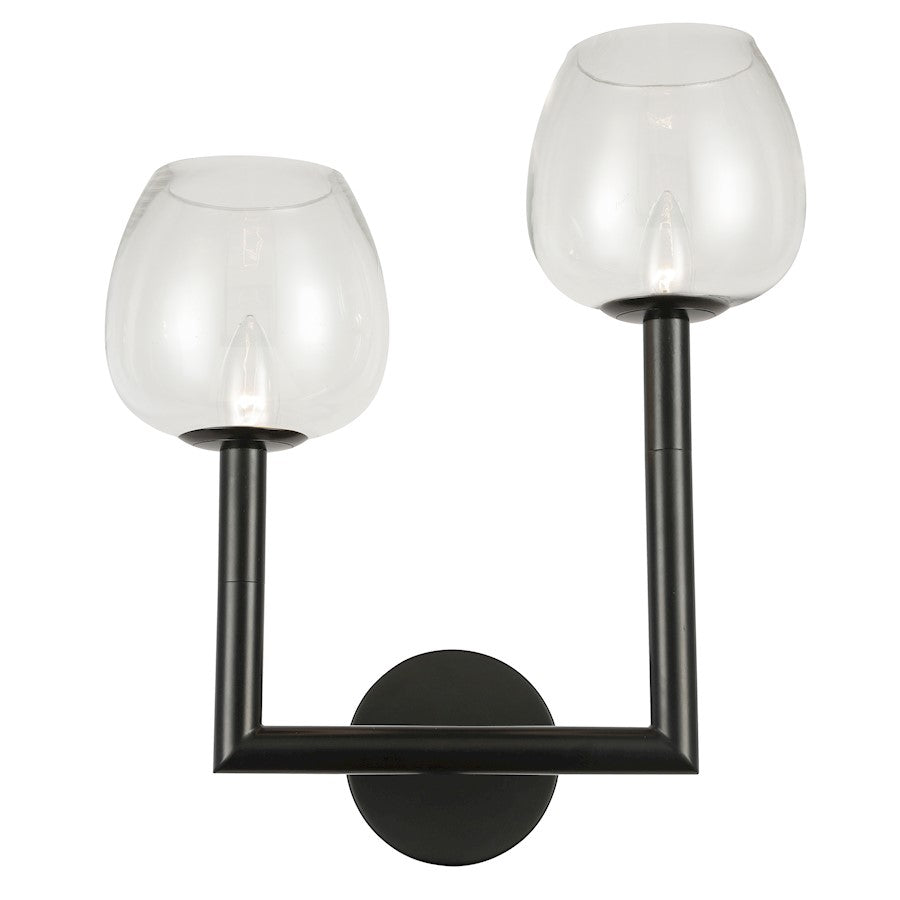 Dainolite Nora 2-Light Right Wall Sconce | Contemporary Matte Black and Clear Glass | Hallway & Entryway Accent | 15.25in H | Model NOR-R-112W-MB-CLR