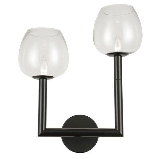 Dainolite Nora 2-Light Right Wall Sconce | Contemporary Matte Black and Clear Glass | Hallway & Entryway Accent | 15.25in H | Model NOR-R-112W-MB-CLR