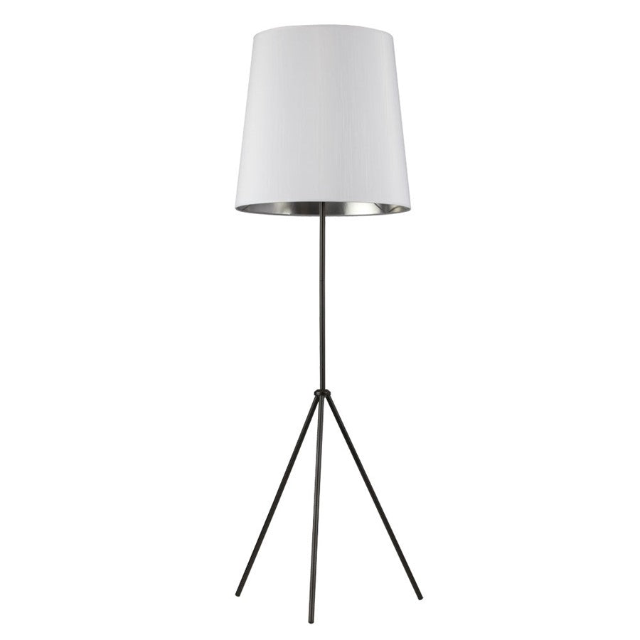 Dainolite Oversized Drum 66in 1-Light Floor Lamp | Modern Matte Black Metal and White Silver Fabric Shade | Living Room & Home Office | Model OD3-F-691-MB
