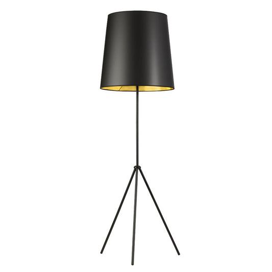 Dainolite Oversized Drum 66in 1-Light Floor Lamp | Modern Matte Black and Gold Fabric | Living Room & Reading Nook | 22 x 22 x 66 in | Model OD3-F-698-MB