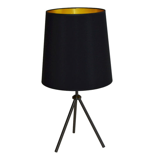 Dainolite Oversized Drum 1-Light Table Lamp | Modern Black Metal and Gold Fabric Shade | Bedroom, Living Room & Office Reading Lamp | Model OD3T-L-698-MB