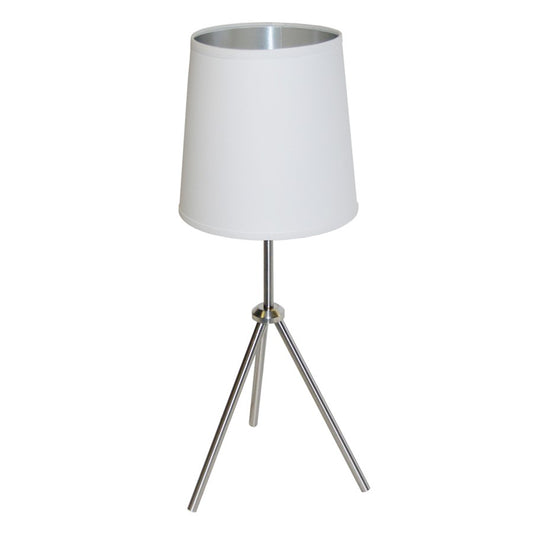 Dainolite Oversized Drum 1-Light Table Lamp | Modern Satin Chrome Metal and White Fabric Shade | Bedroom & Living Room Reading Lamp | Model OD3T-S-691-SC