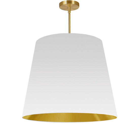 Dainolite Oversized Drum 26in 1-Light Pendant | Modern White/Gold Fabric and Polished Chrome | Kitchen Island & Dining Room | Model ODR-L-692