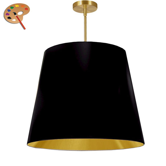 Dainolite Oversized Drum 26in 1-Light Pendant | Modern Black/Gold Fabric and Polished Chrome | Kitchen Island & Dining Room | Model ODR-L-698