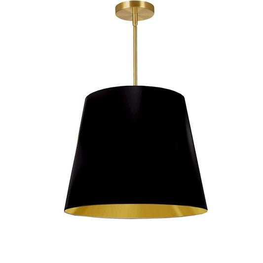 Dainolite Oversized Drum 20in 1-Light Pendant | Modern Black/Gold Fabric and Polished Chrome | Kitchen Island & Dining Room | Model ODR-M-698