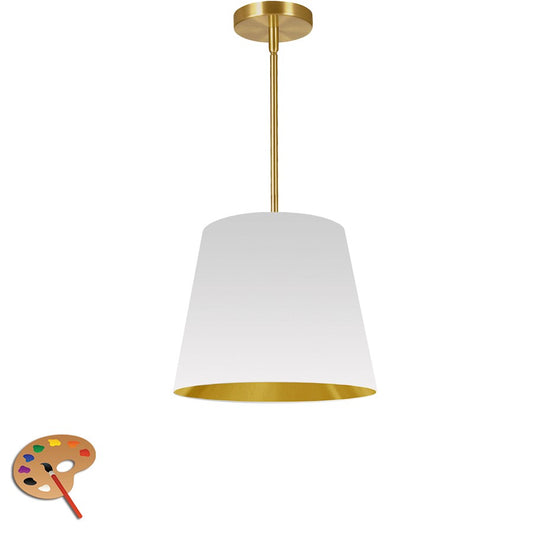 Dainolite Oversized Drum 14in 1-Light Pendant | Modern White/Gold Fabric and Polished Chrome | Kitchen Island & Dining Room | Model ODR-S-692