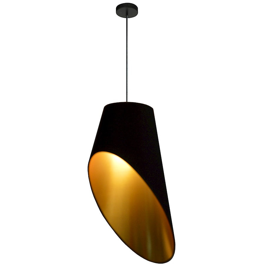 Dainolite ODS-1P-698 16in 1-Light Pendant | Modern Black Fabric and Gold Shade | Kitchen Island & Dining Room | 16 x 16 x 24 in | Model ODS-1P-698