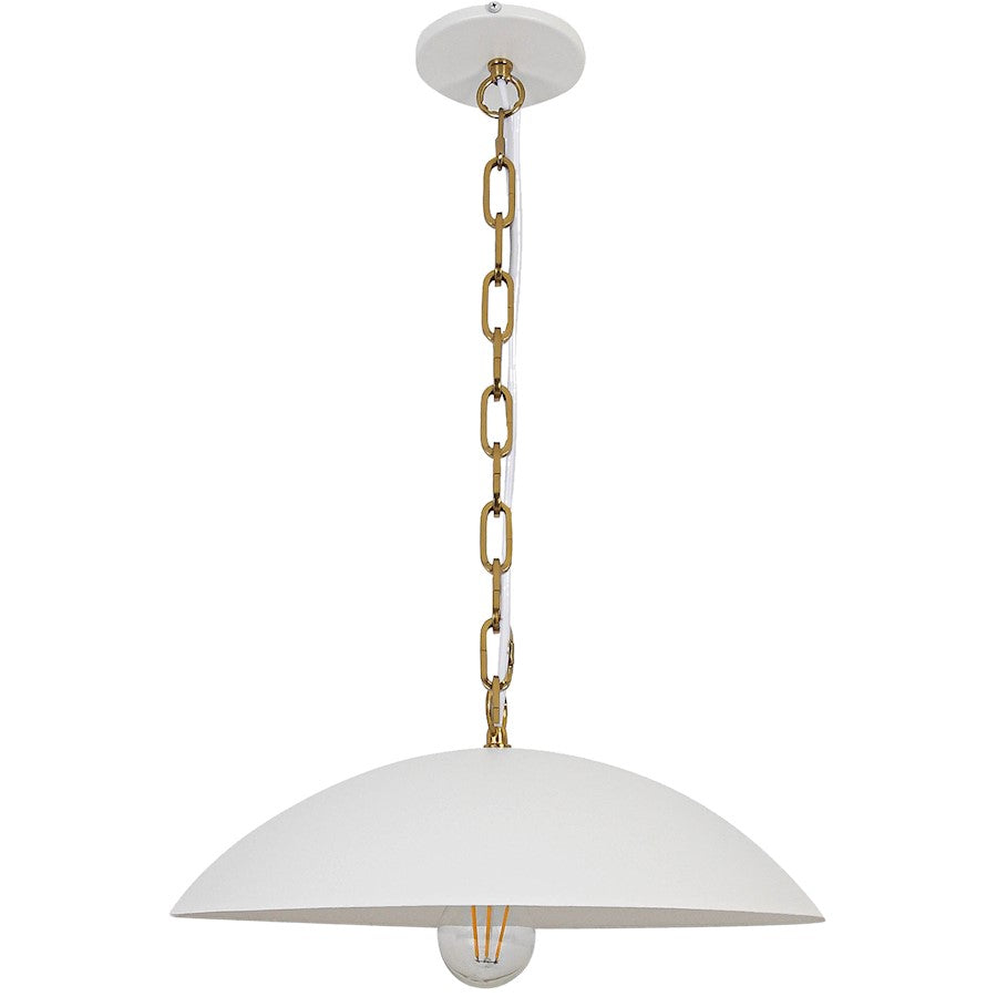 Dainolite Ofelia 16in 1-Light Pendant | Transitional Matte White and Aged Brass Metal | Kitchen Island & Dining Room | Model OFE-151P-MW-AGB