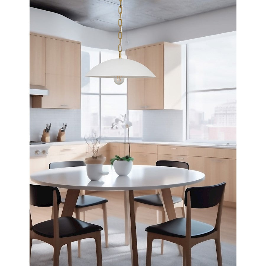 Dainolite Ofelia 16in 1-Light Pendant | Transitional Matte White and Aged Brass Metal | Kitchen Island & Dining Room | Model OFE-151P-MW-AGB
