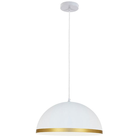 Dainolite Ofelia 16in 1-Light Pendant | Transitional Matte White & Gold Metal Dome | Kitchen Island & Dining Room | Model OFE-161P-MW-GLD