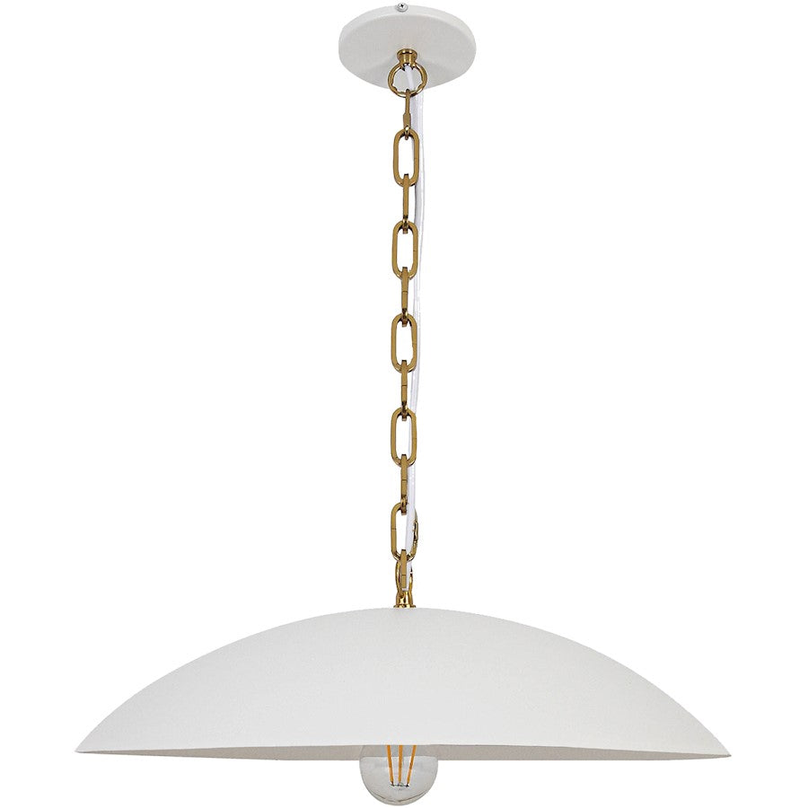 Dainolite Ofelia 20in 1-Light Pendant | Transitional Matte White and Aged Brass Metal | Kitchen Island & Dining Room | Model OFE-191P-MW-AGB