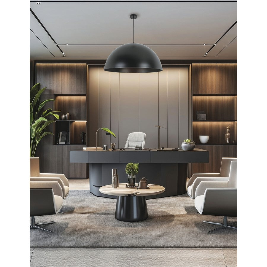 Dainolite Ofelia 31in 1-Light Dome Pendant | Transitional Matte Black Metal | Kitchen Island & Foyer | 31 x 31 x 16 in | Model OFE-311P-MB-MB