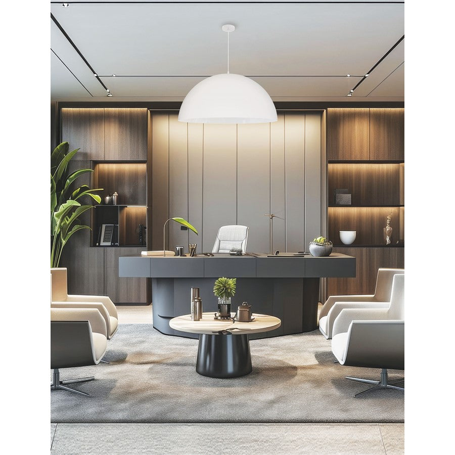 Dainolite Ofelia 31in 1-Light Dome Pendant | Transitional Matte White Metal | Kitchen Island & Foyer | 31 x 31 x 16 in | Model OFE-311P-MW