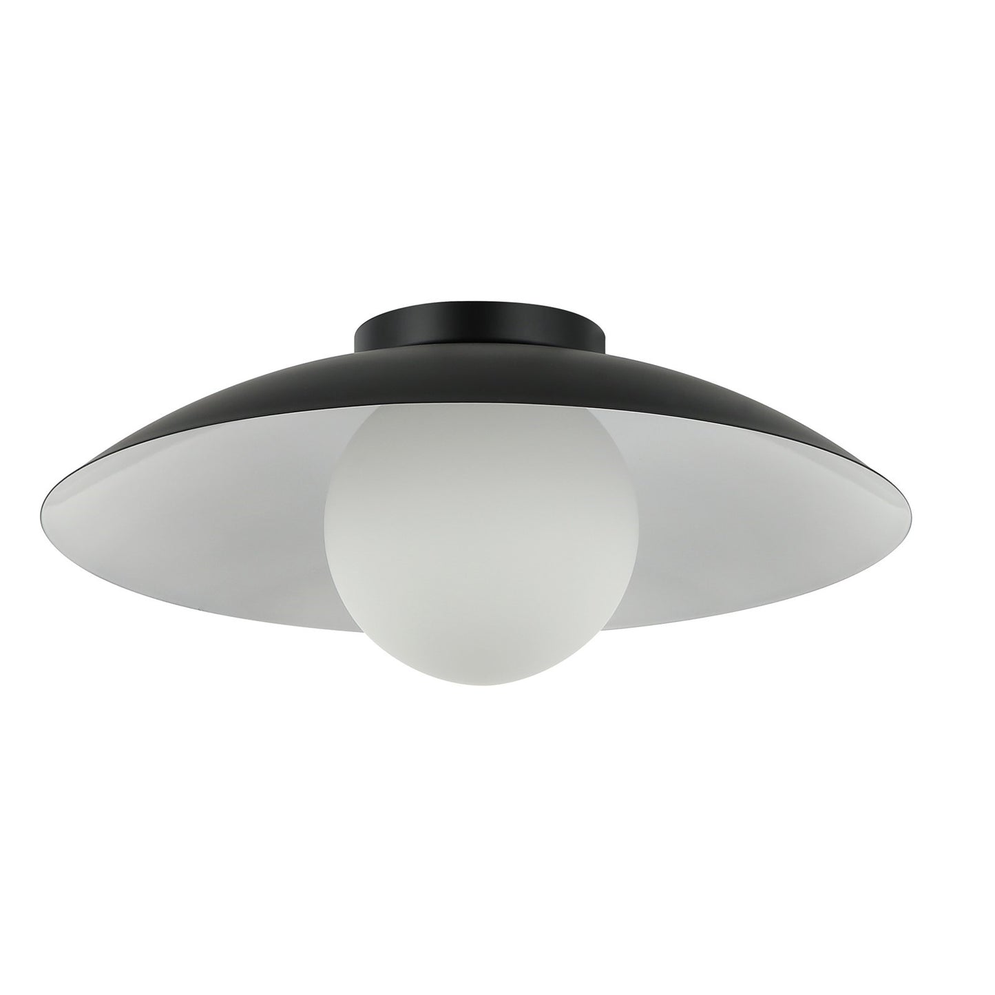 Dainolite Olivia 15.75in 1-Light Flush Mount | Contemporary Matte Black Metal and Opal Glass | Bathroom & Hallway | 15.75 x 15.75 x 4 | Model OLV-151FH-MB