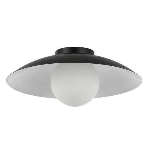 Dainolite Olivia 15.75in 1-Light Flush Mount | Contemporary Matte Black Metal and Opal Glass | Bathroom & Hallway | 15.75 x 15.75 x 4 | Model OLV-151FH-MB