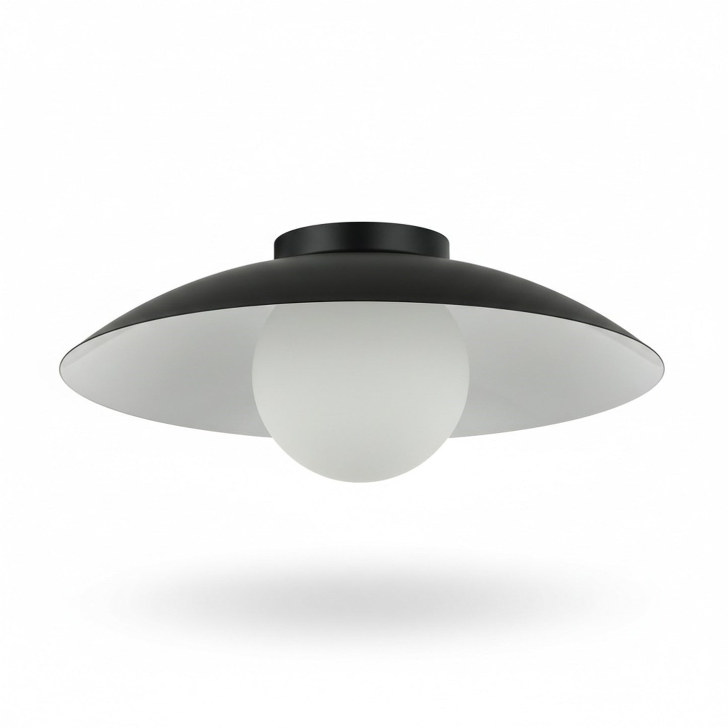 Dainolite Olivia 15.75in 1-Light Flush Mount | Contemporary Matte Black Metal and Opal Glass | Bathroom & Hallway | 15.75 x 15.75 x 4 | Model OLV-151FH-MB