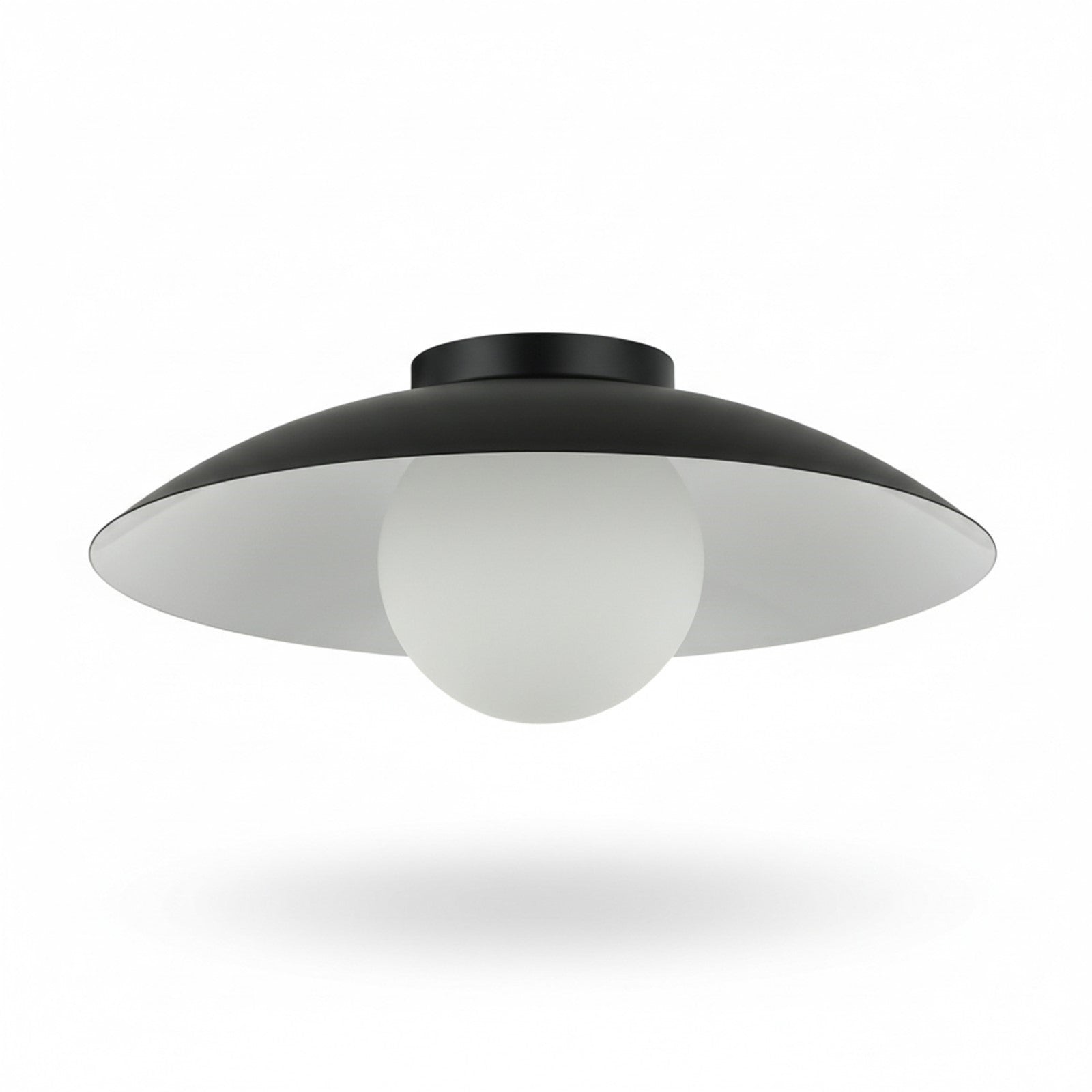 Dainolite Olivia 15.75in 1-Light Flush Mount | Contemporary Matte Black Metal and Opal Glass | Bathroom & Hallway | 15.75 x 15.75 x 4 | Model OLV-151FH-MB